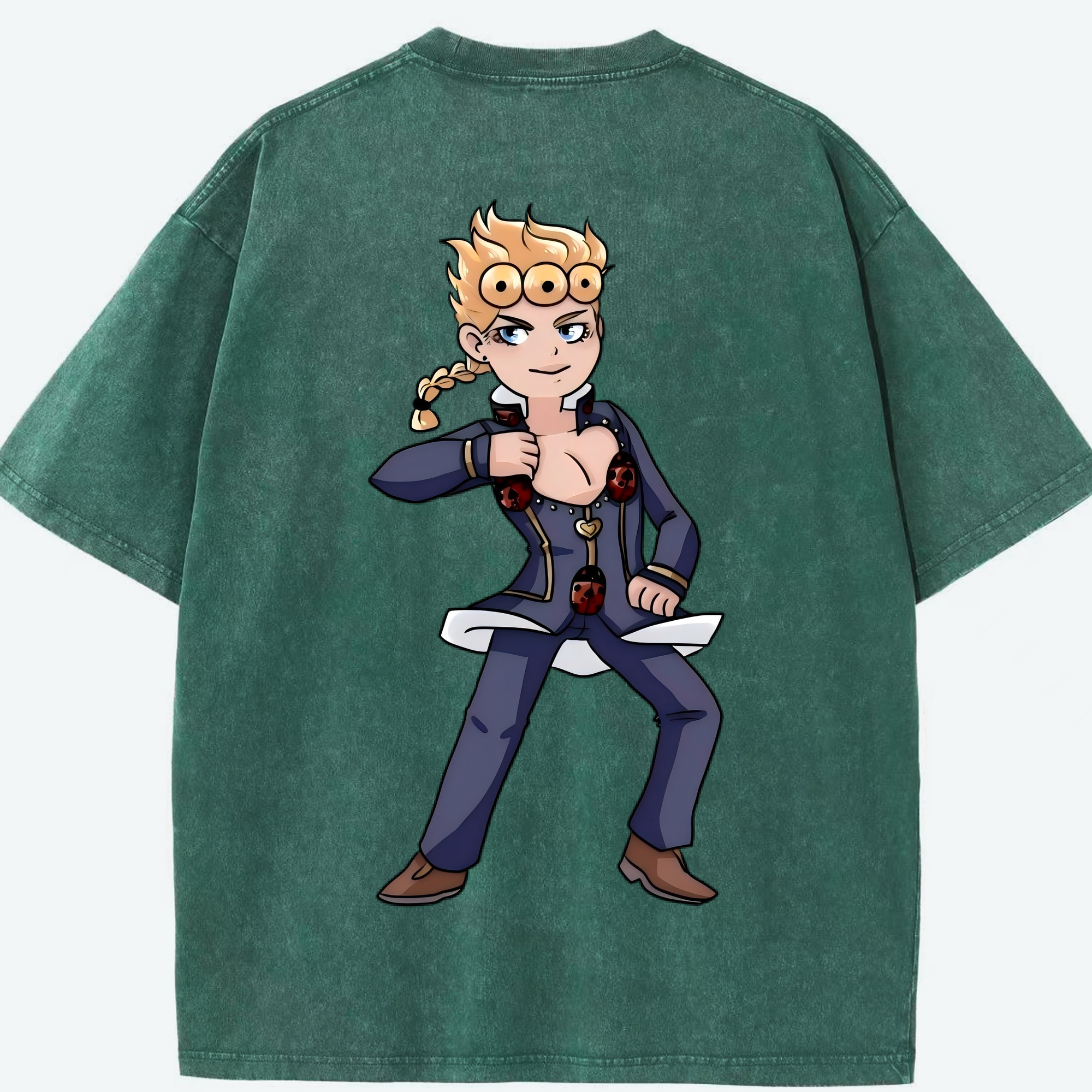 （画像用） ジョジョの奇妙な冒険 ジョルノ?ジョバァーナ JoJo's Bizarre Adventure Giorno Giovanna 綿100% ヴィンテージ風 半袖Tシャツ（背面プリント）